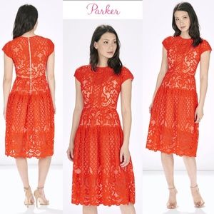 P A R K E R : “Talulah” Lace Dress in Flame Red